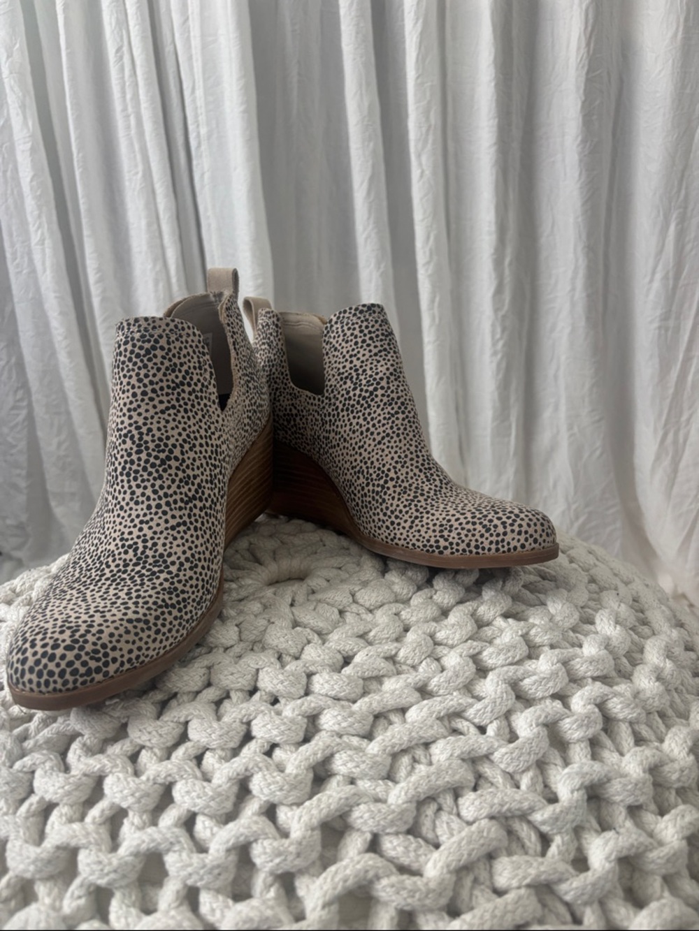 Leopard Print Wedge Ankle Boots - Taupe/Black